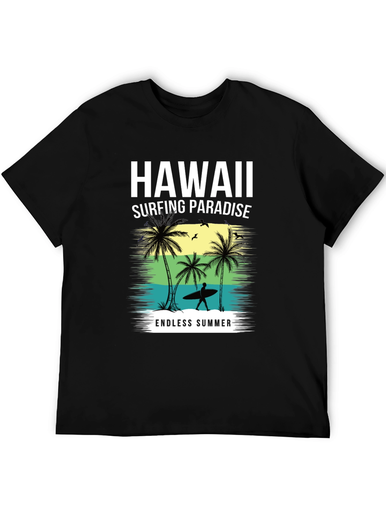 Hawaii Surfing Paradise Black T-Shirt