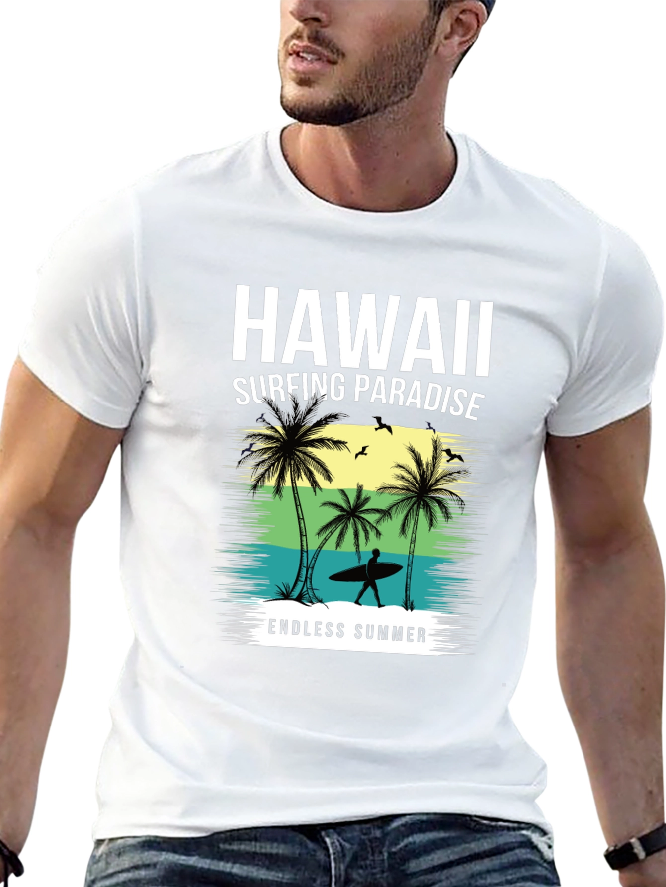 Hawaii Surfing Paradise Black T-Shirt