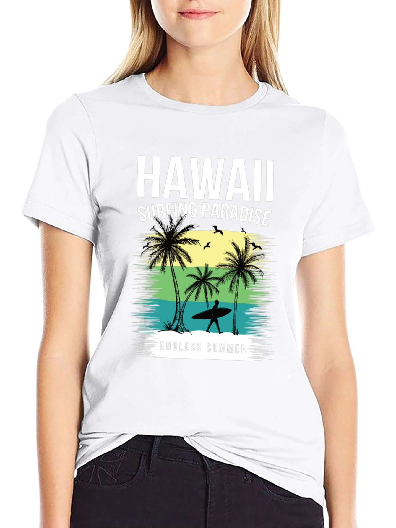 Hawaii Surfing Paradise Black T-Shirt