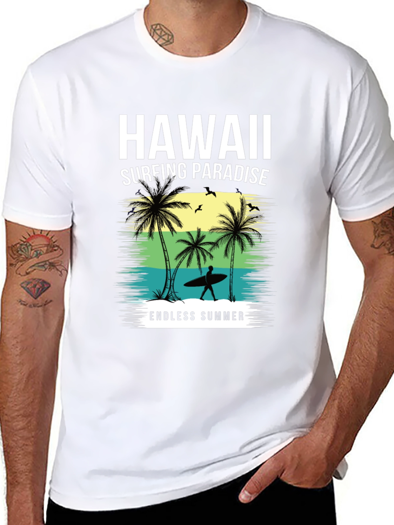 Hawaii Surfing Paradise Black T-Shirt