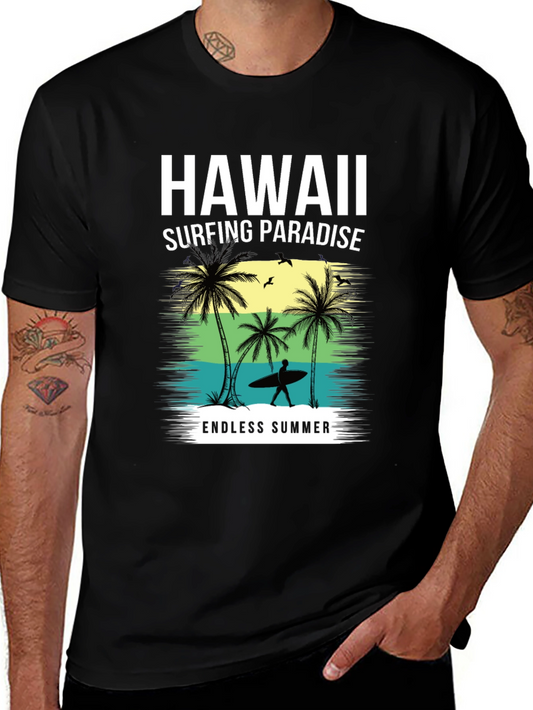 Hawaii Surfing Paradise Black T-Shirt
