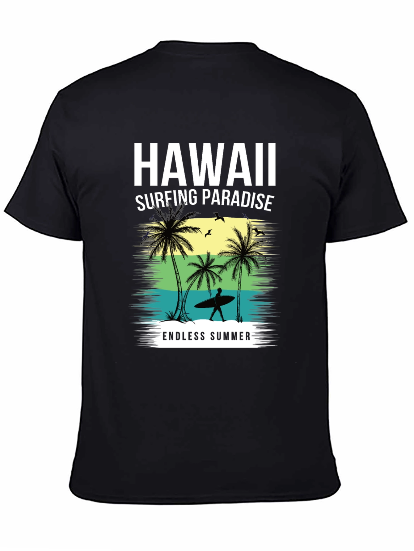 Hawaii Surfing Paradise Black T-Shirt