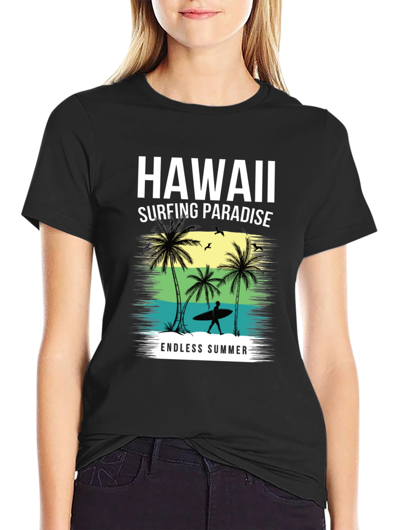 Hawaii Surfing Paradise Black T-Shirt