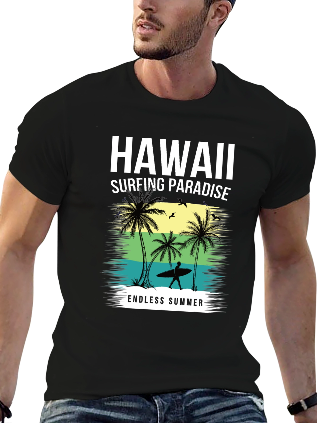 Hawaii Surfing Paradise Black T-Shirt