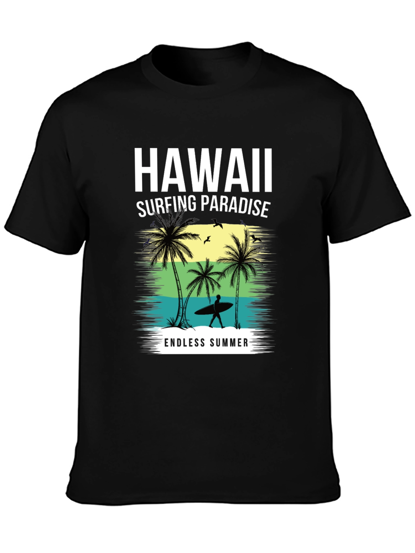 Hawaii Surfing Paradise Black T-Shirt
