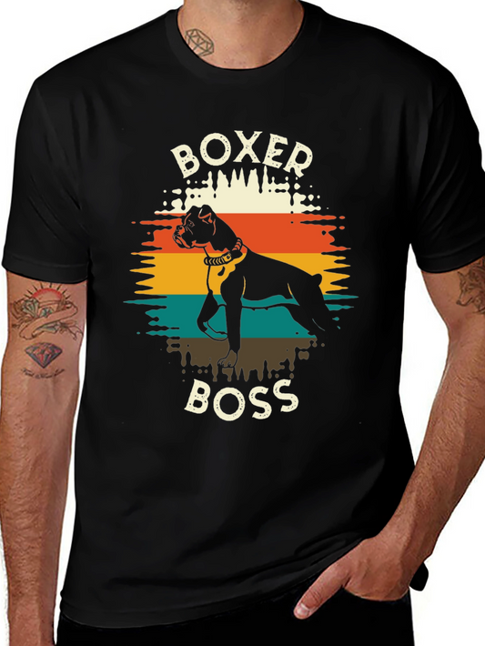 Boxer Boss Graphic T-Shirt - Vintage Style Dog Tee