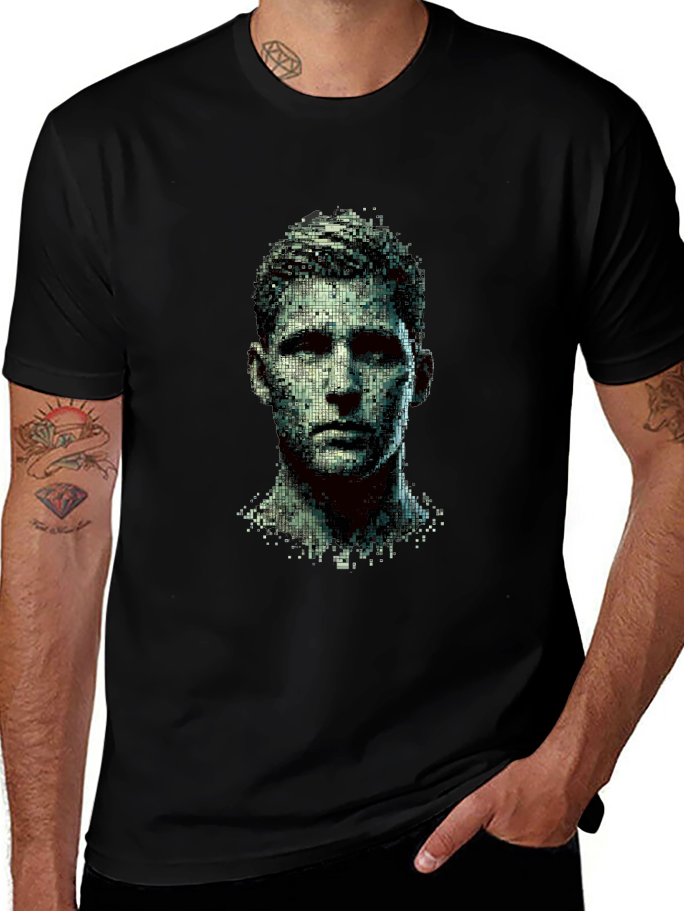 Pixel Art Portrait Black T-Shirt