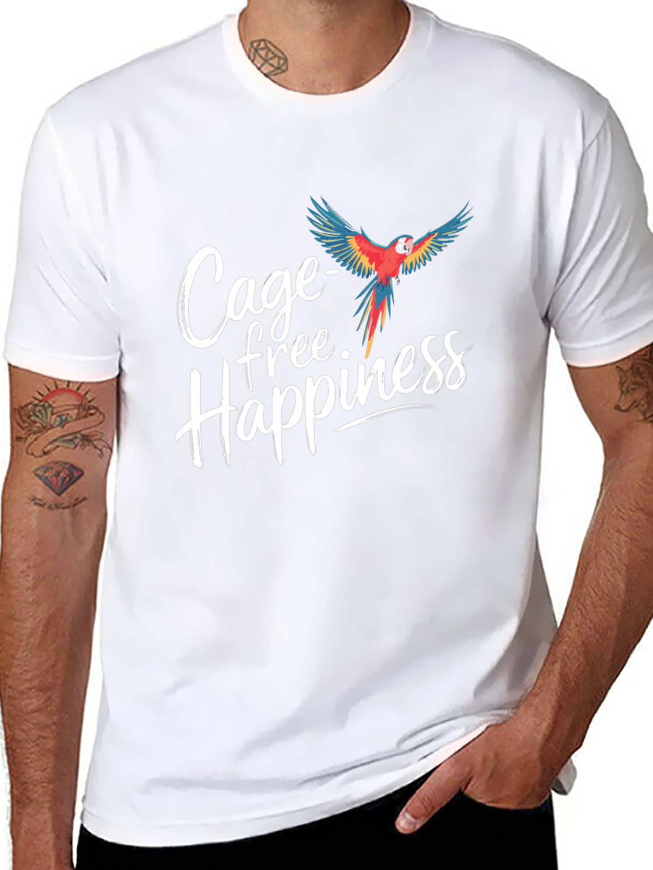 Cage-Free Happiness T-Shirt Parrot Design
