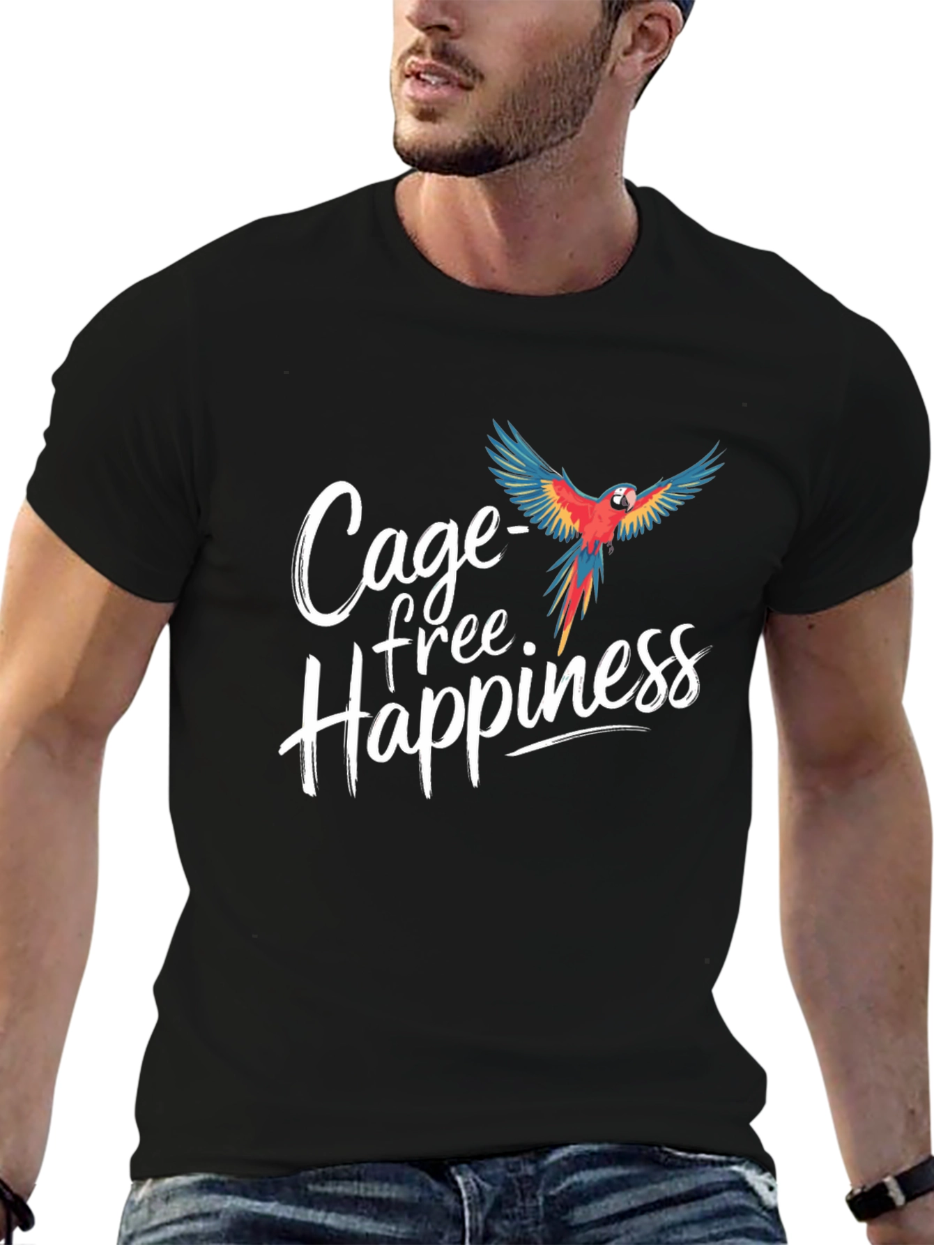 Cage-Free Happiness T-Shirt Parrot Design