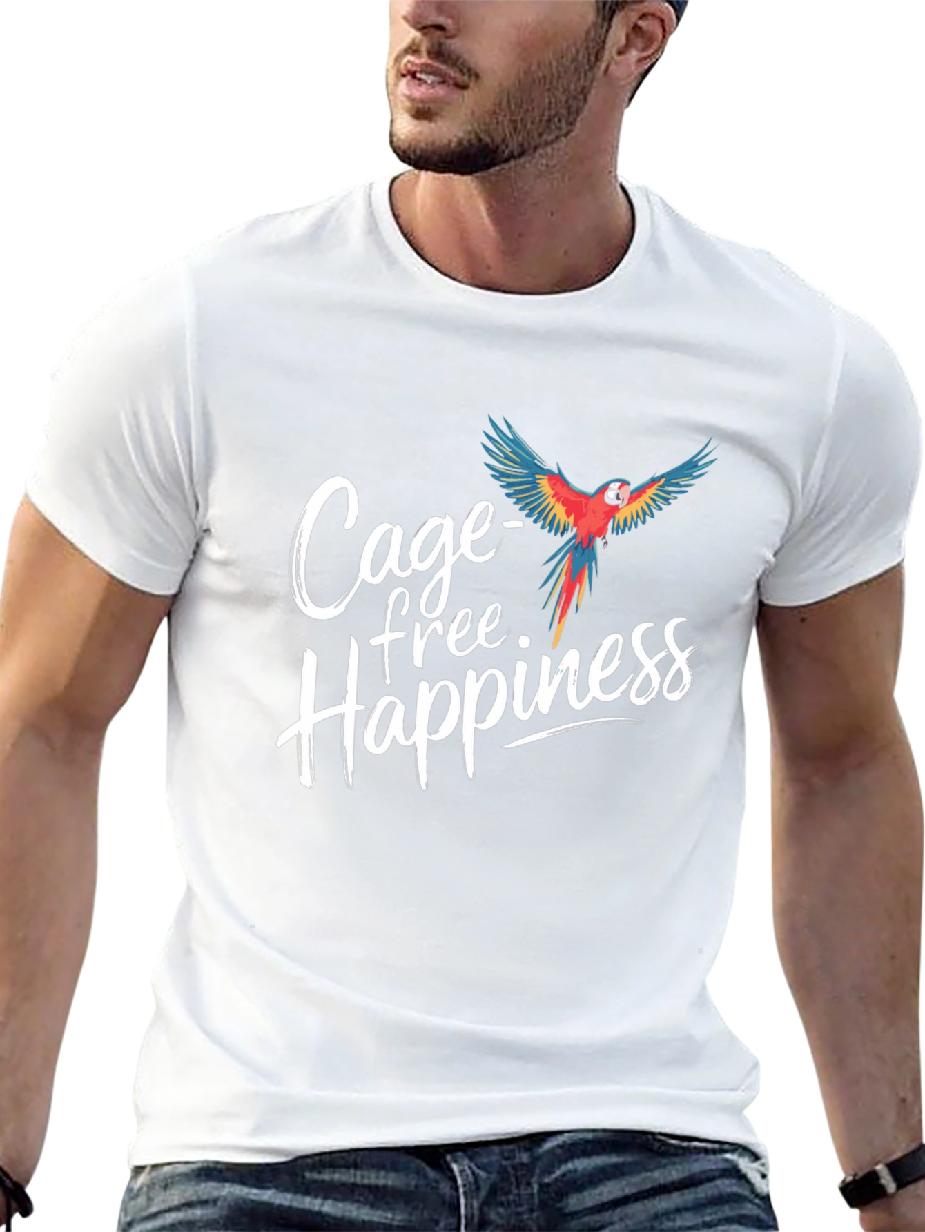 Cage-Free Happiness T-Shirt Parrot Design