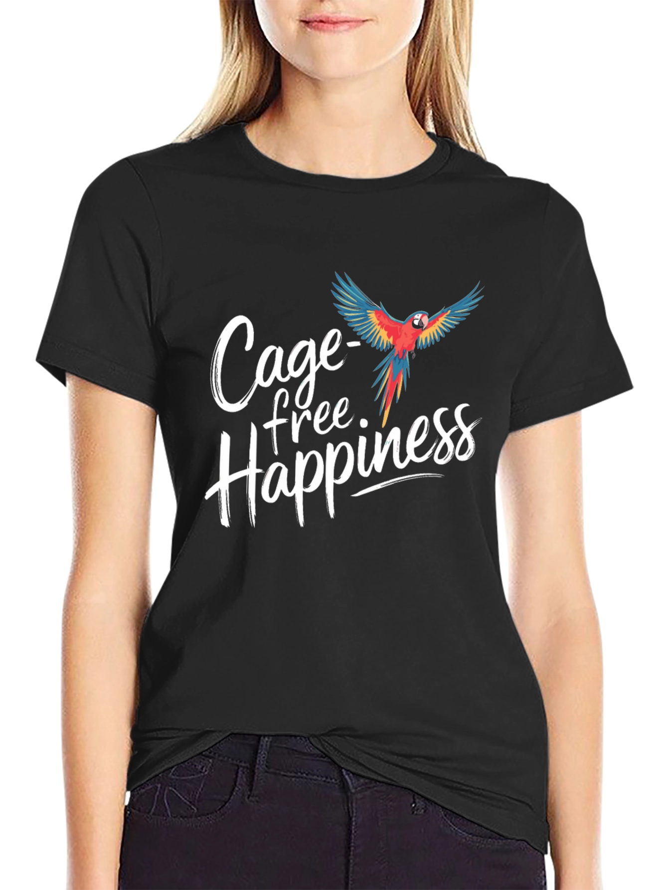 Cage-Free Happiness T-Shirt Parrot Design