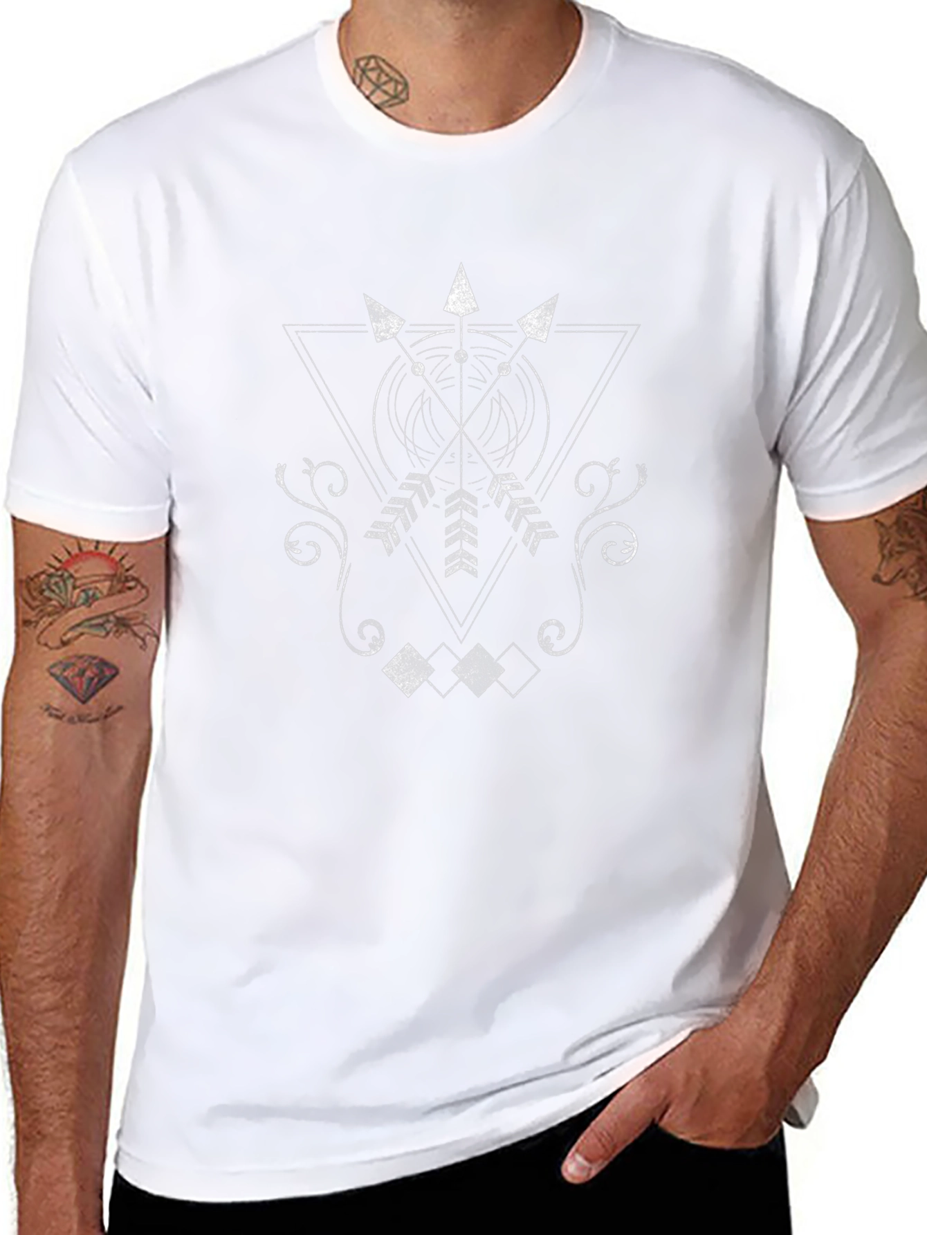 Geometric Arrow Design Black T-Shirt