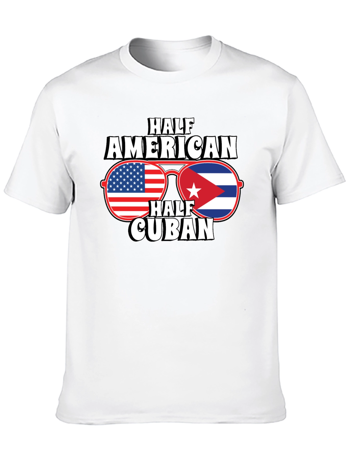 Half American Half Cuban Flag Sunglasses Graphic T-Shirt