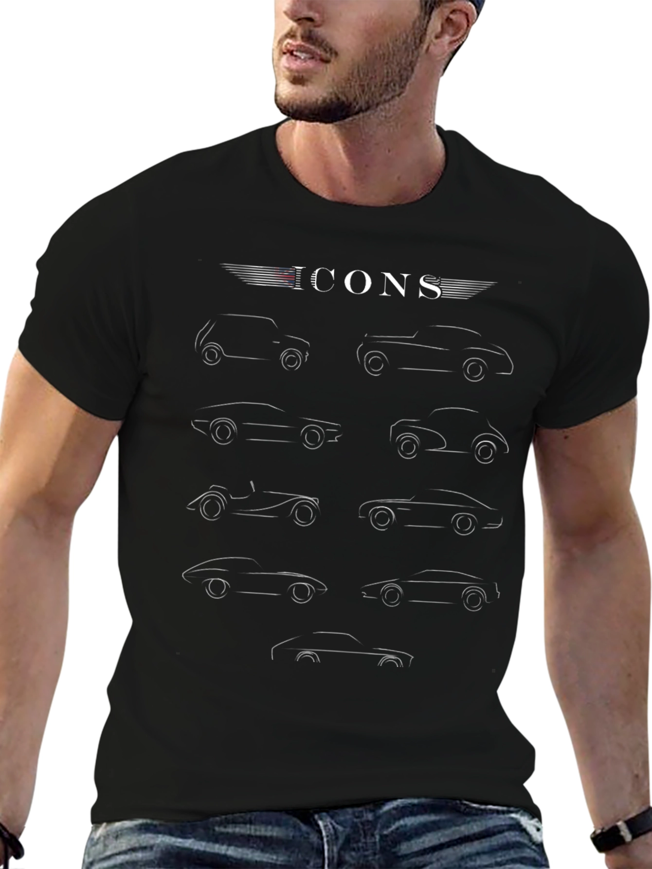 Icons Car Graphic Print T-Shirt - Classic Car Enthusiast