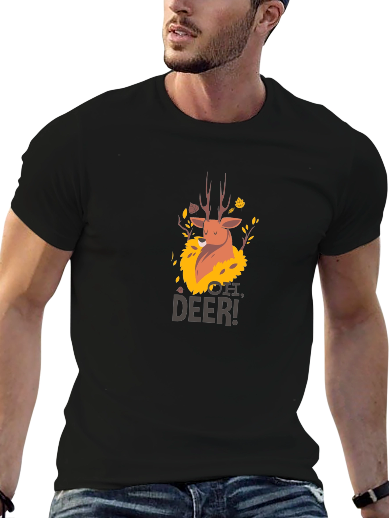 Oh Deer! Graphic Print Black T-Shirt