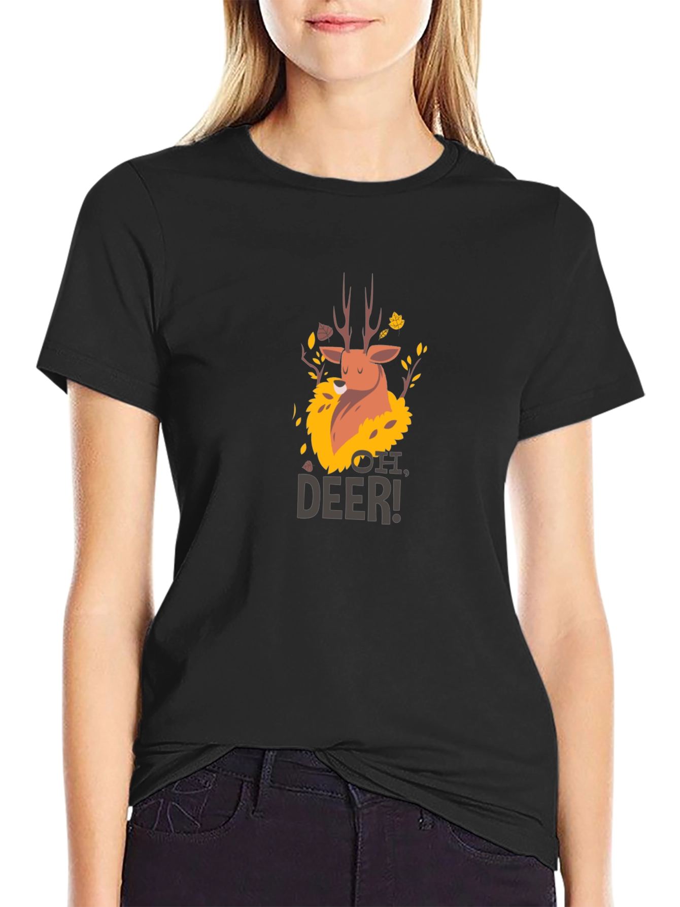 Oh Deer! Graphic Print Black T-Shirt