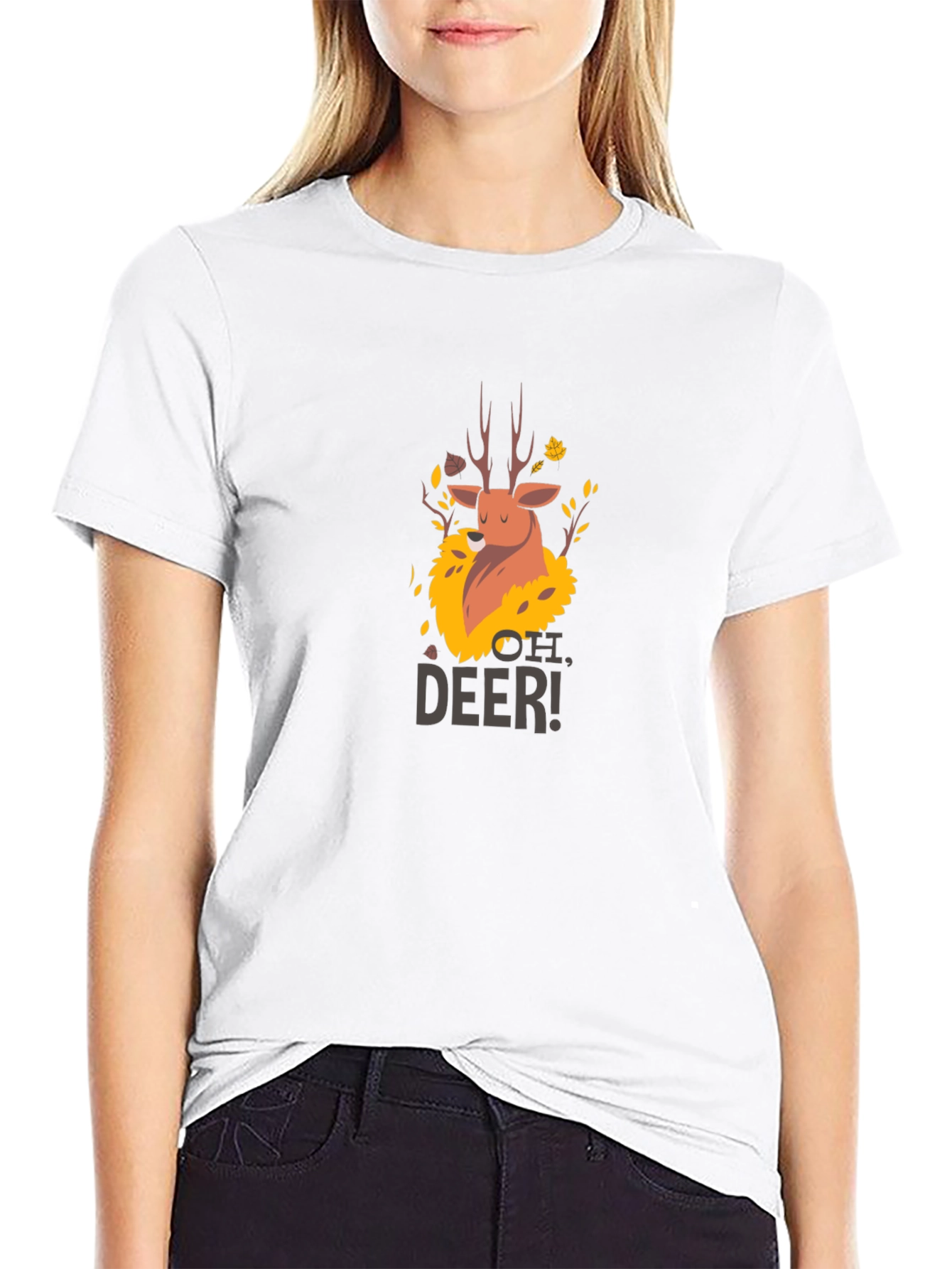 Oh Deer! Graphic Print Black T-Shirt