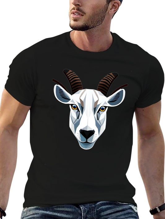 Geometric Goat Head Graphic T-Shirt - Black
