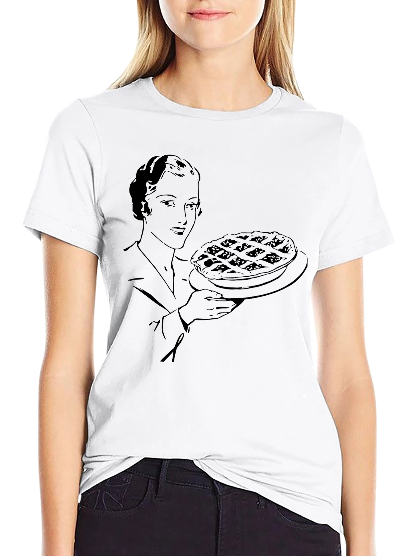 Pie Lady Graphic Tee - Retro Style Black Shirt