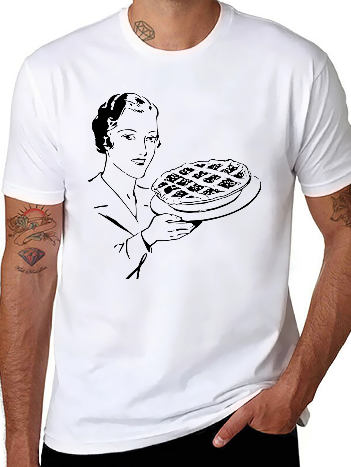 Pie Lady Graphic Tee - Retro Style Black Shirt