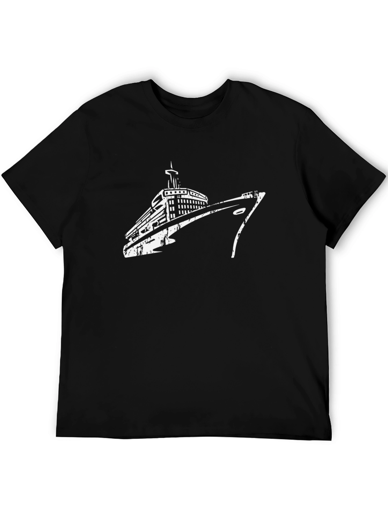 Nautical Cruise Ship Graphic Tee - Black Cotton T-Shirt