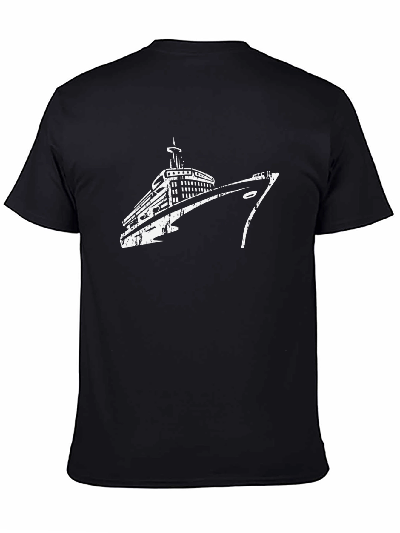 Nautical Cruise Ship Graphic Tee - Black Cotton T-Shirt