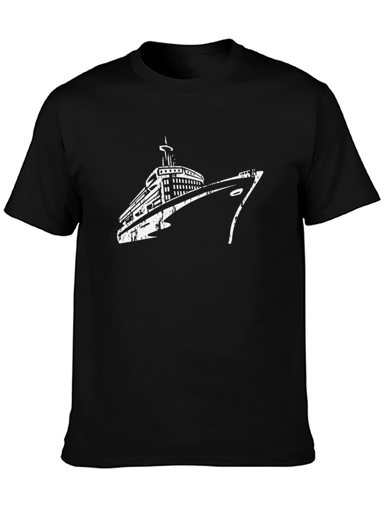 Nautical Cruise Ship Graphic Tee - Black Cotton T-Shirt