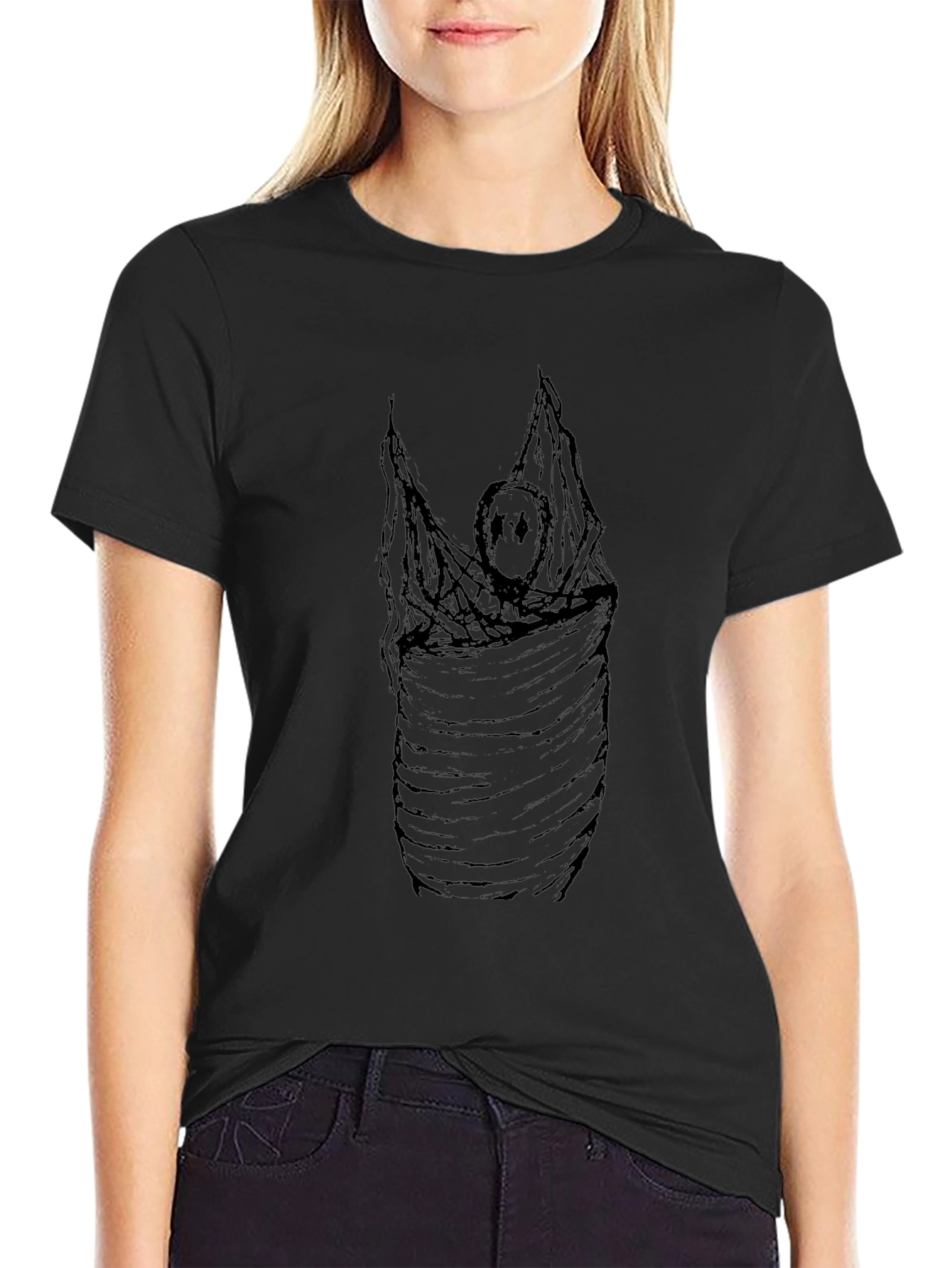 Black Graphic Tee - Wrapped Figure Design