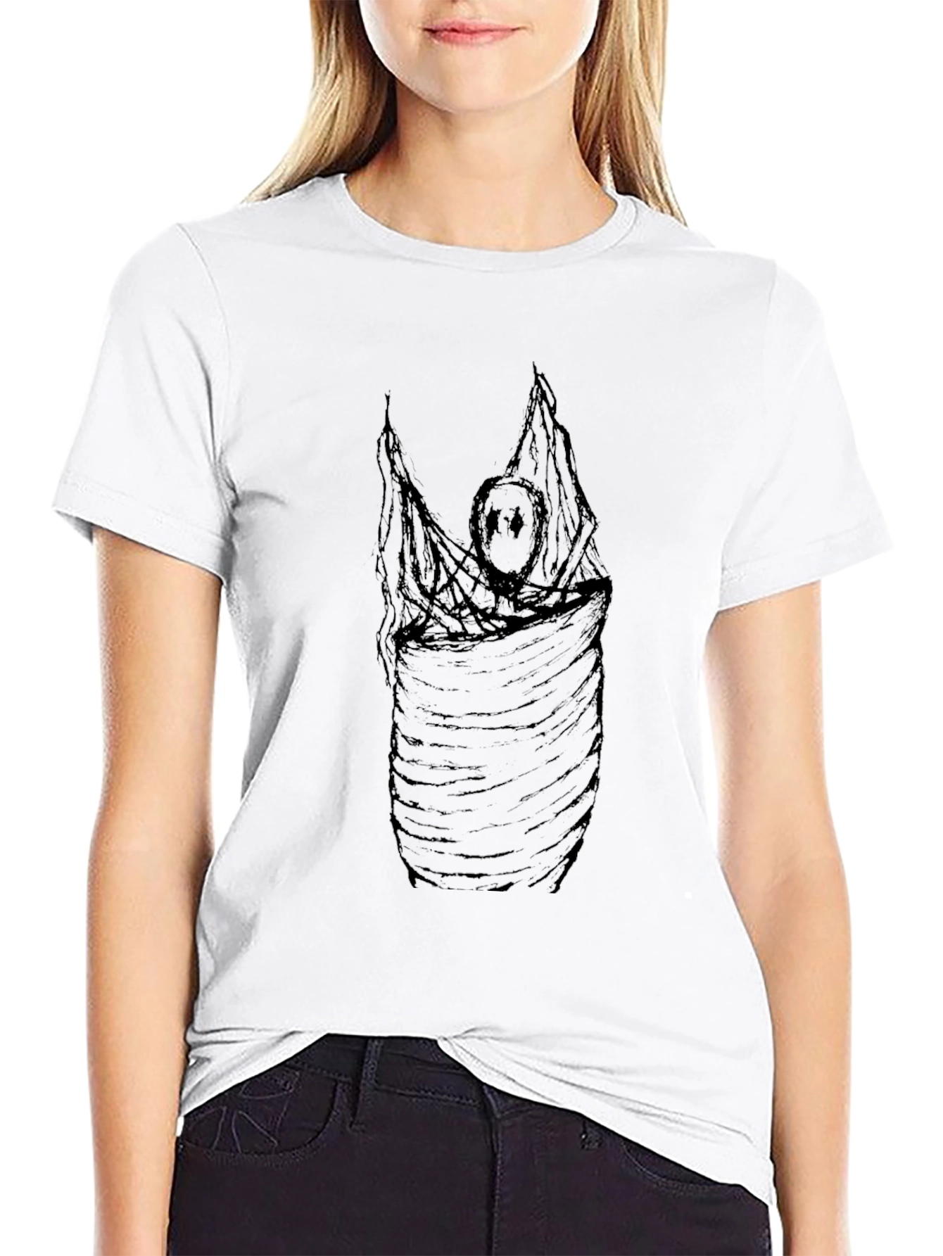Black Graphic Tee - Wrapped Figure Design