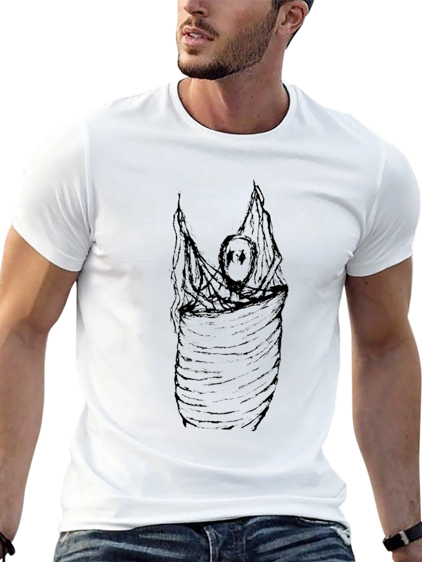 Black Graphic Tee - Wrapped Figure Design