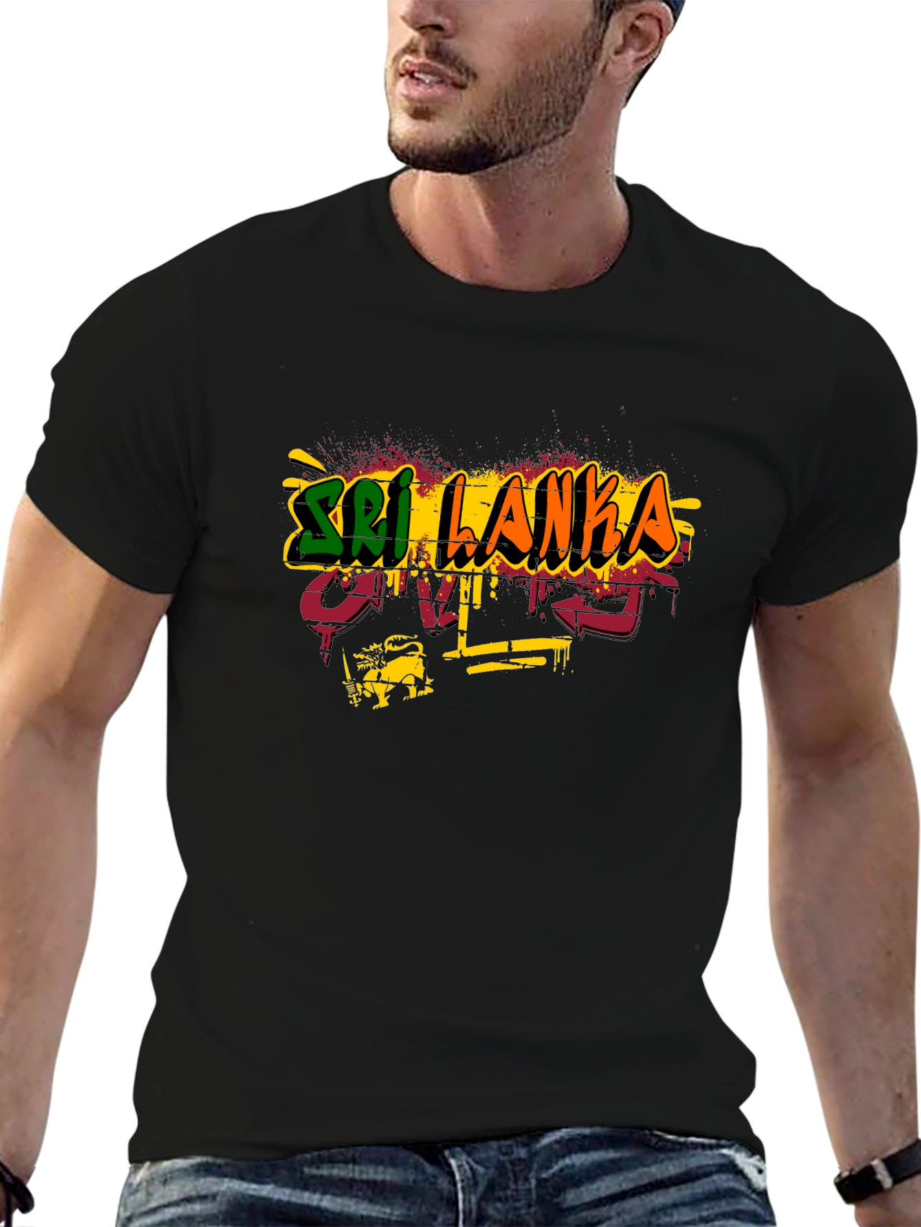 Sri Lanka Graffiti Style T-Shirt - Black Cotton Tee