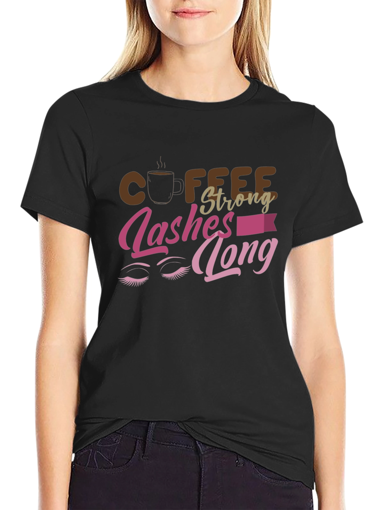 Coffee Strong Lashes Long Graphic Tee