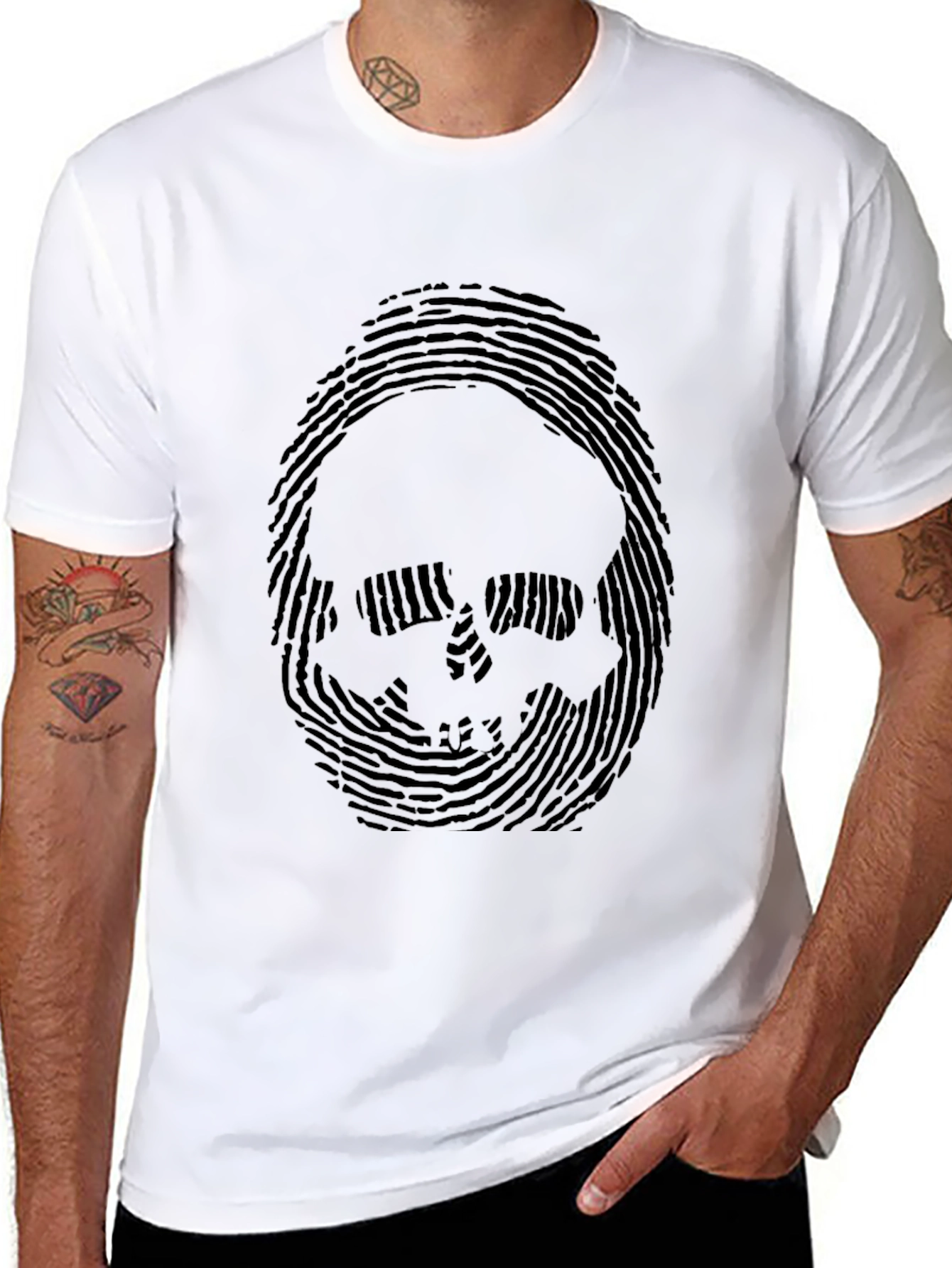 Skull Fingerprint Graphic Tee - Mens Black T-Shirt