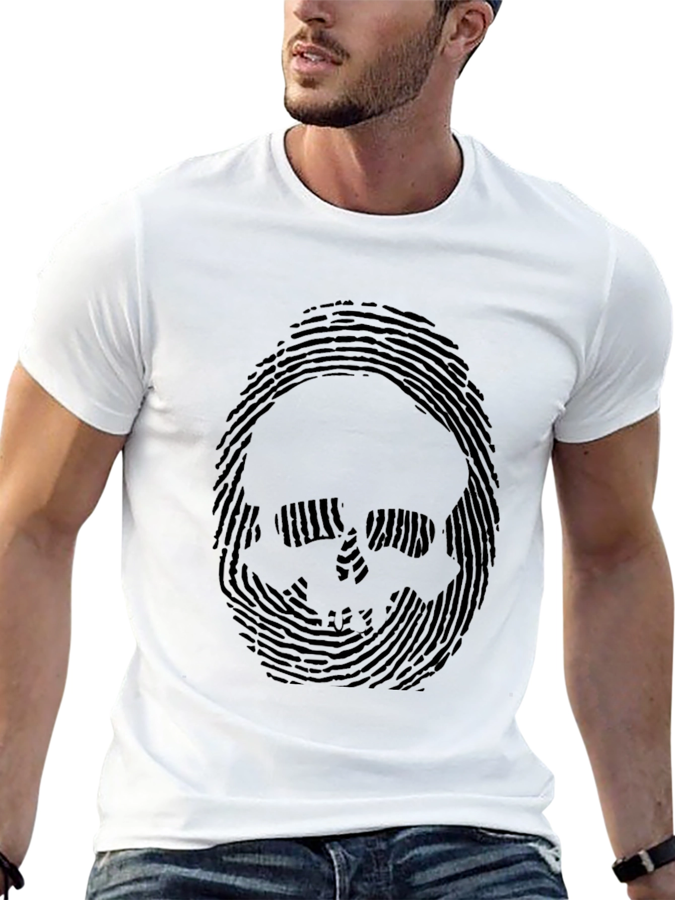 Skull Fingerprint Graphic Tee - Mens Black T-Shirt