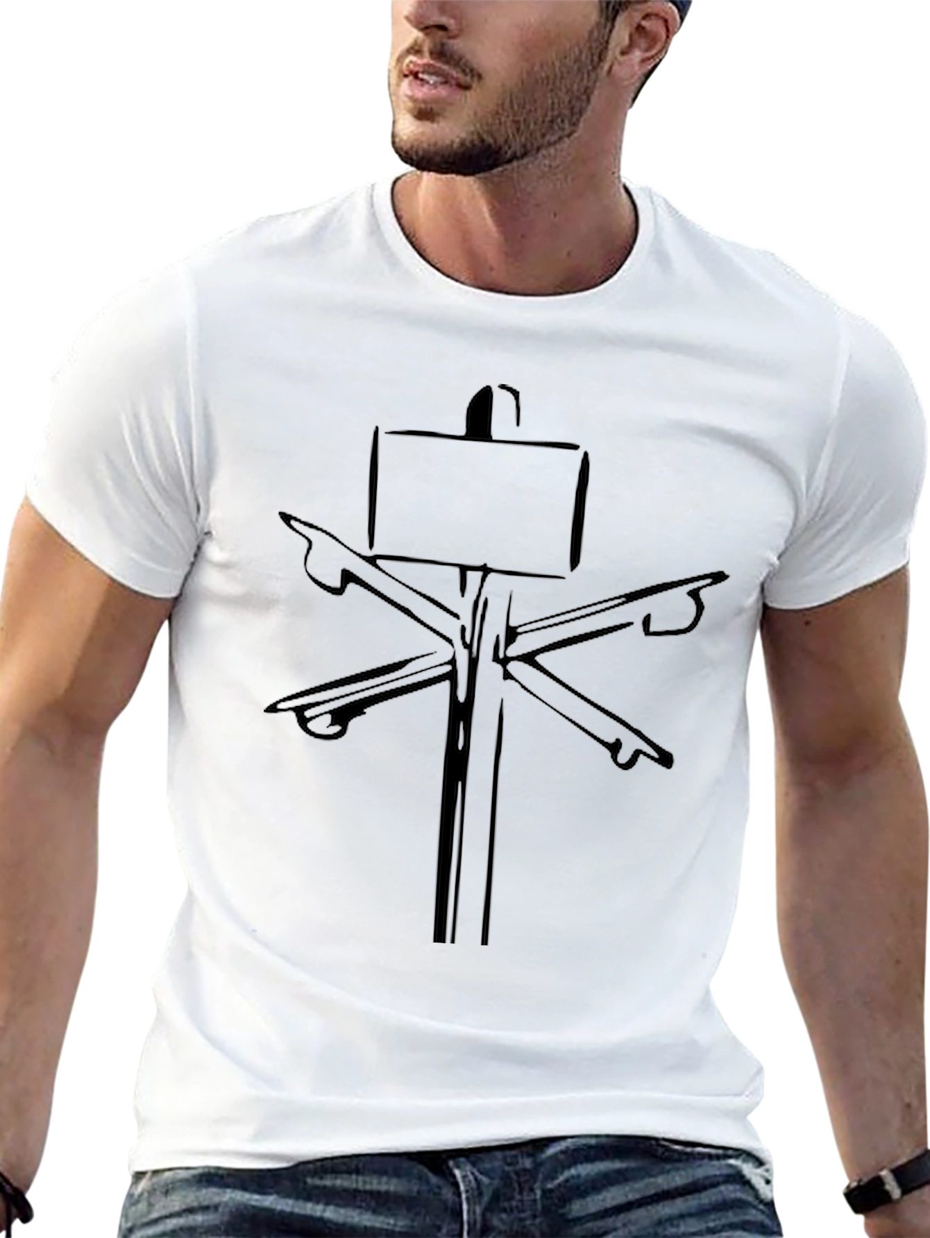 Directional Signpost Graphic Tee - Black Cotton Comfort